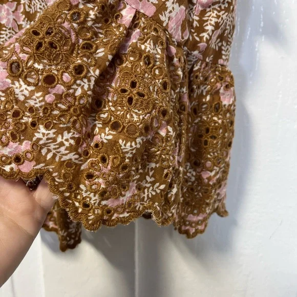 NWT American Eagle Floral Ruffle sleeve babydoll cropped top size large - Picture 6 of 8